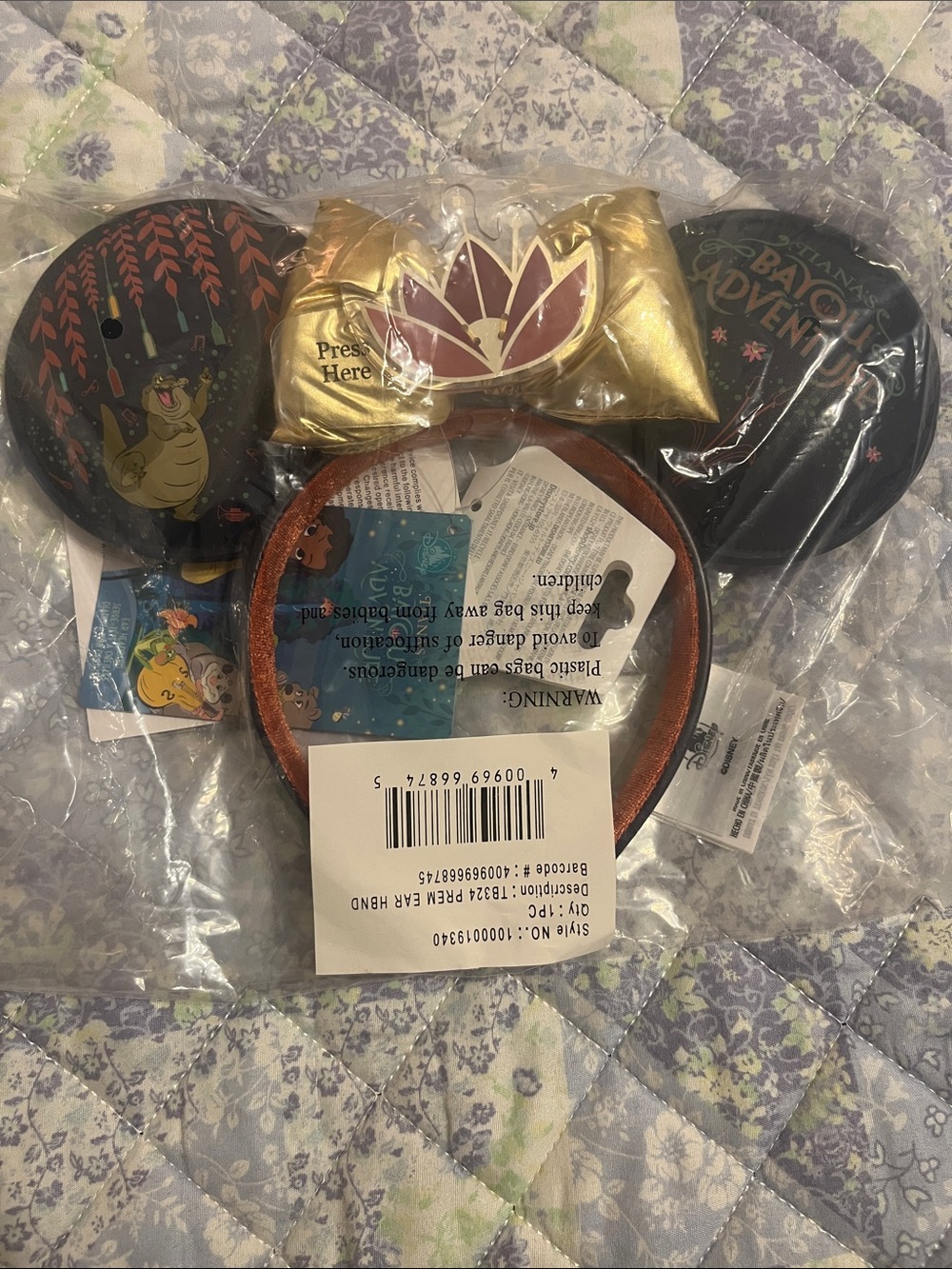 Disney light up Tiana Ear Headband with Gold Bow
